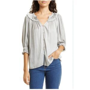 RAMY BROOK Zaynna Puff Sleeve Blouse In Crystal Grey Size L